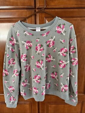 No Boundaries Gray Sweatshirt with Pink Floral Accents